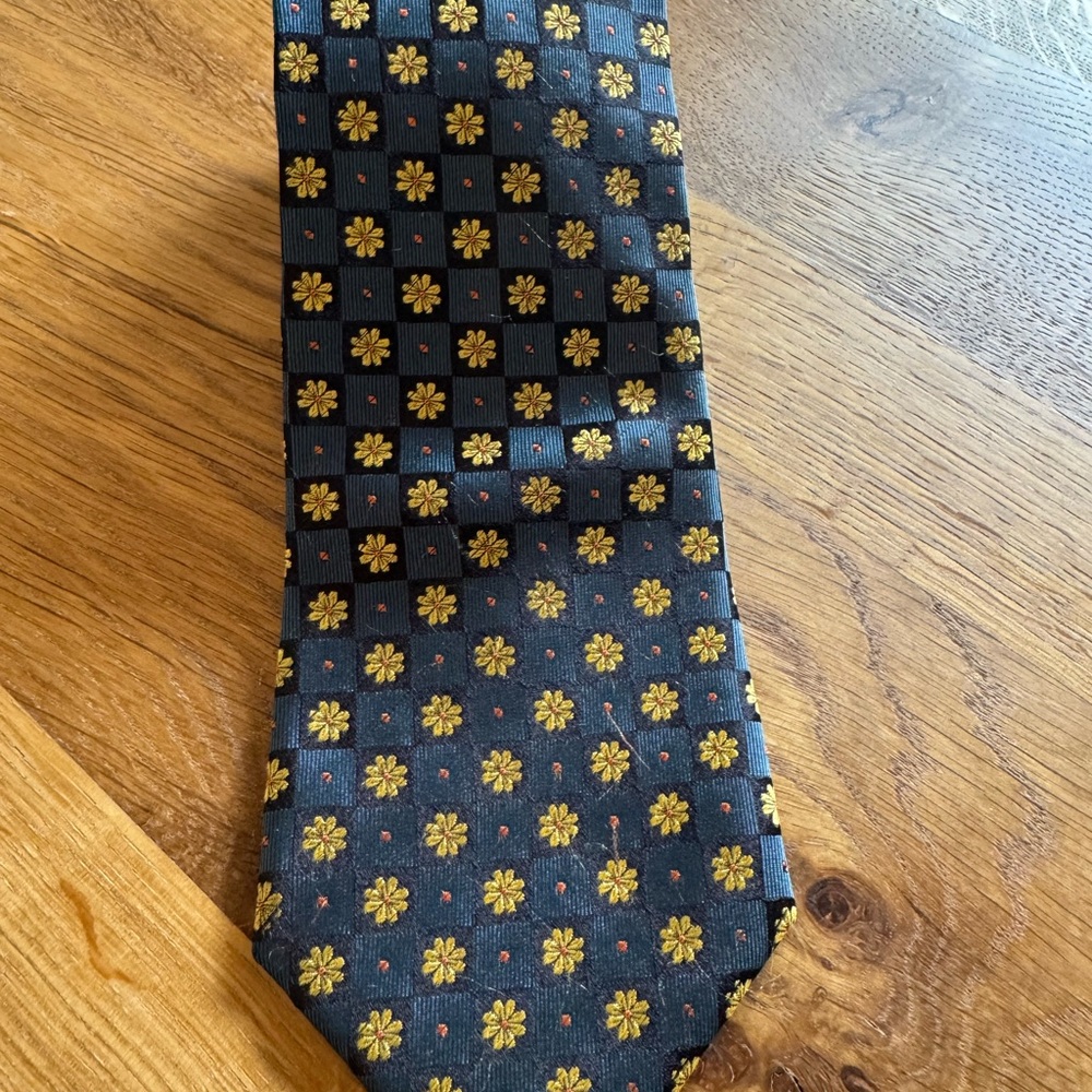 Atkinson’s Royal Irish Poplin Tie Silk Blue Black Floral 3.75 x 57 Ireland